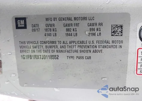 2018 Chevrolet Camaro 1Lt z USA, uszkodzony, nr VIN 1G1FB1RX7J0118552